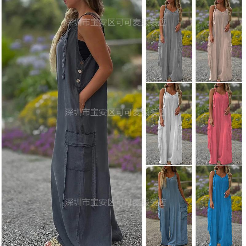 Loose Summer Jumpsuit Casual L - Jumpsuit Linen Relaxed บทวิจารณ์และราคา