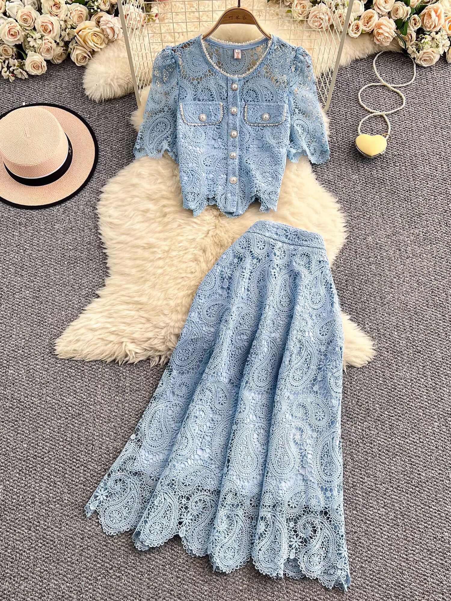 Elegant Pearl Long Dress Suits - Midi Skirt Floral บทวิจารณ์และราคา