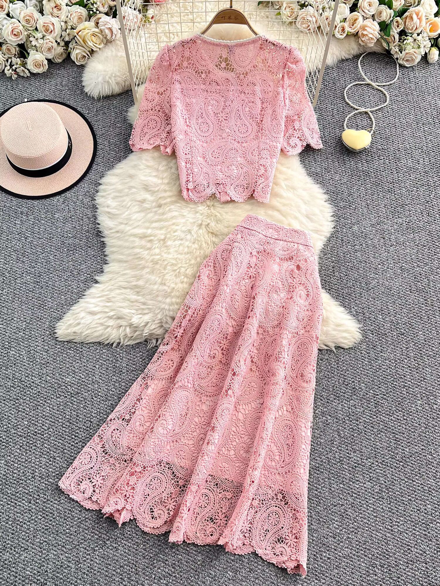 Elegant Pearl Long Dress Suits - Midi Skirt Floral บทวิจารณ์และราคา