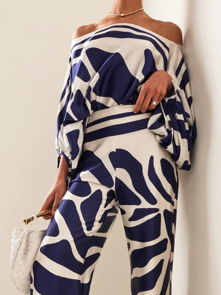 Women's Printed Satin 2-piece  - Blouse Off Shoulder บทวิจารณ์และราคา