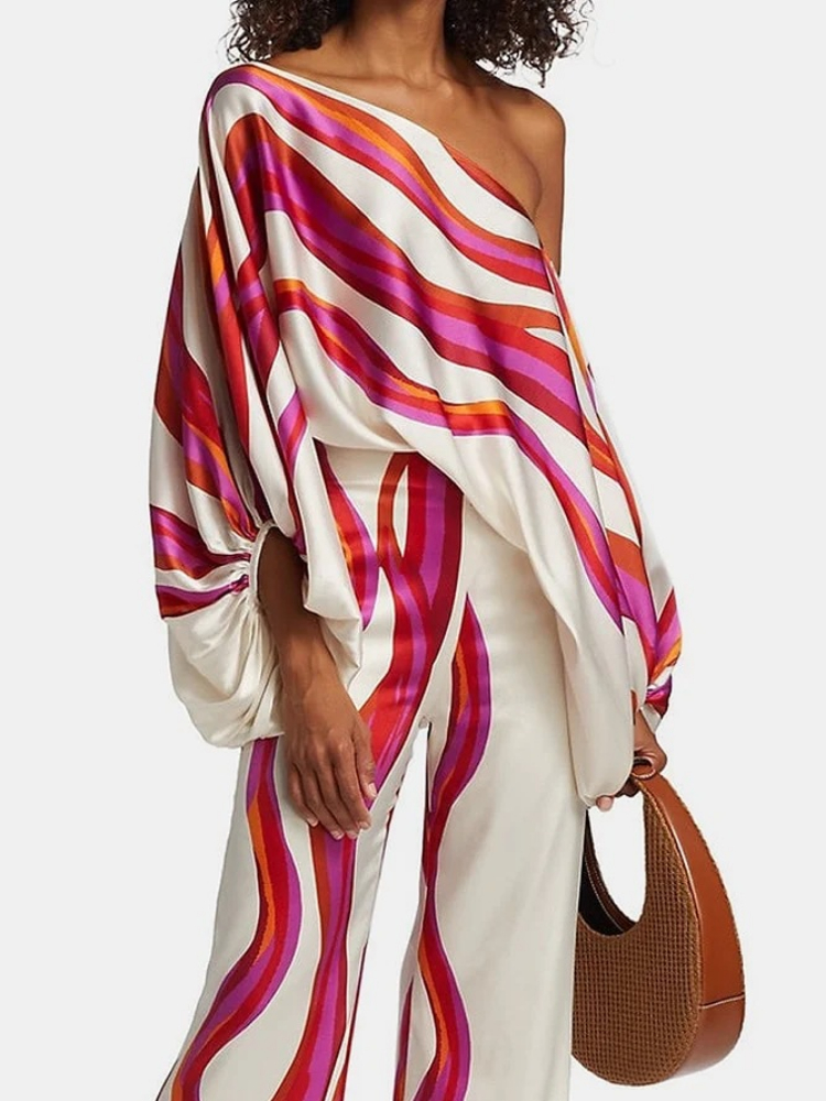 Women's Printed Satin 2-piece  - Blouse Off Shoulder บทวิจารณ์และราคา