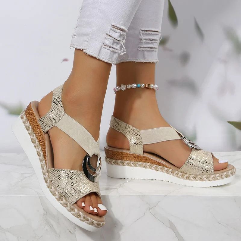 Metal Buckle Wedge Sandals for - Wedge Espadrille Women บทวิจารณ์และราคา