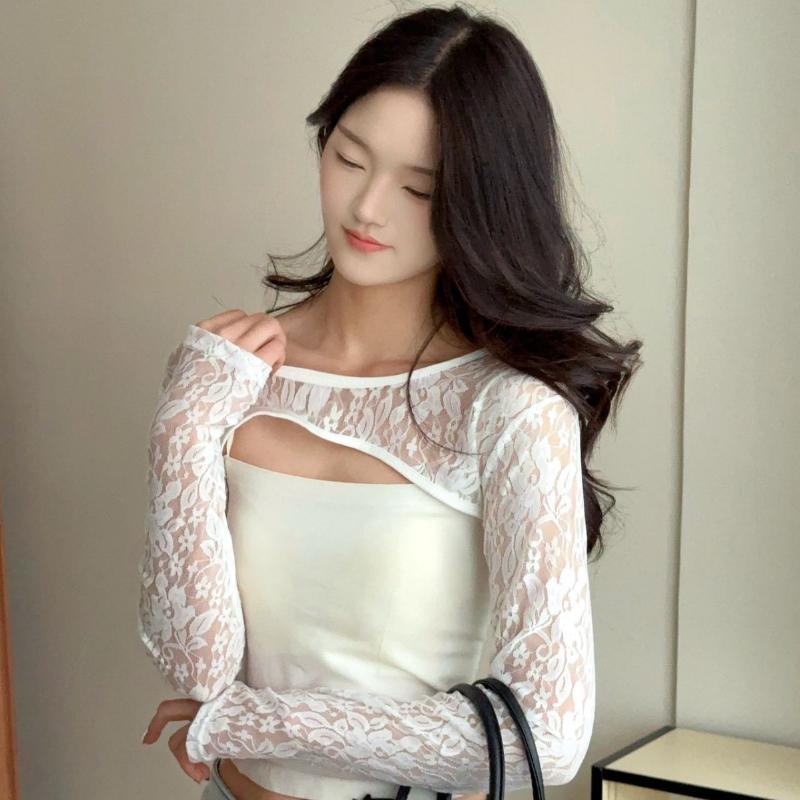 Sexy Hollow Out See Through La - Crop Top Crochet บทวิจารณ์และราคา