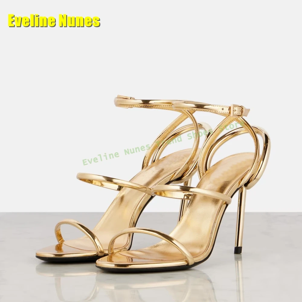 Golden Strappy Metallic Leathe - Sandal Strappy Heeled บทวิจารณ์และราคา