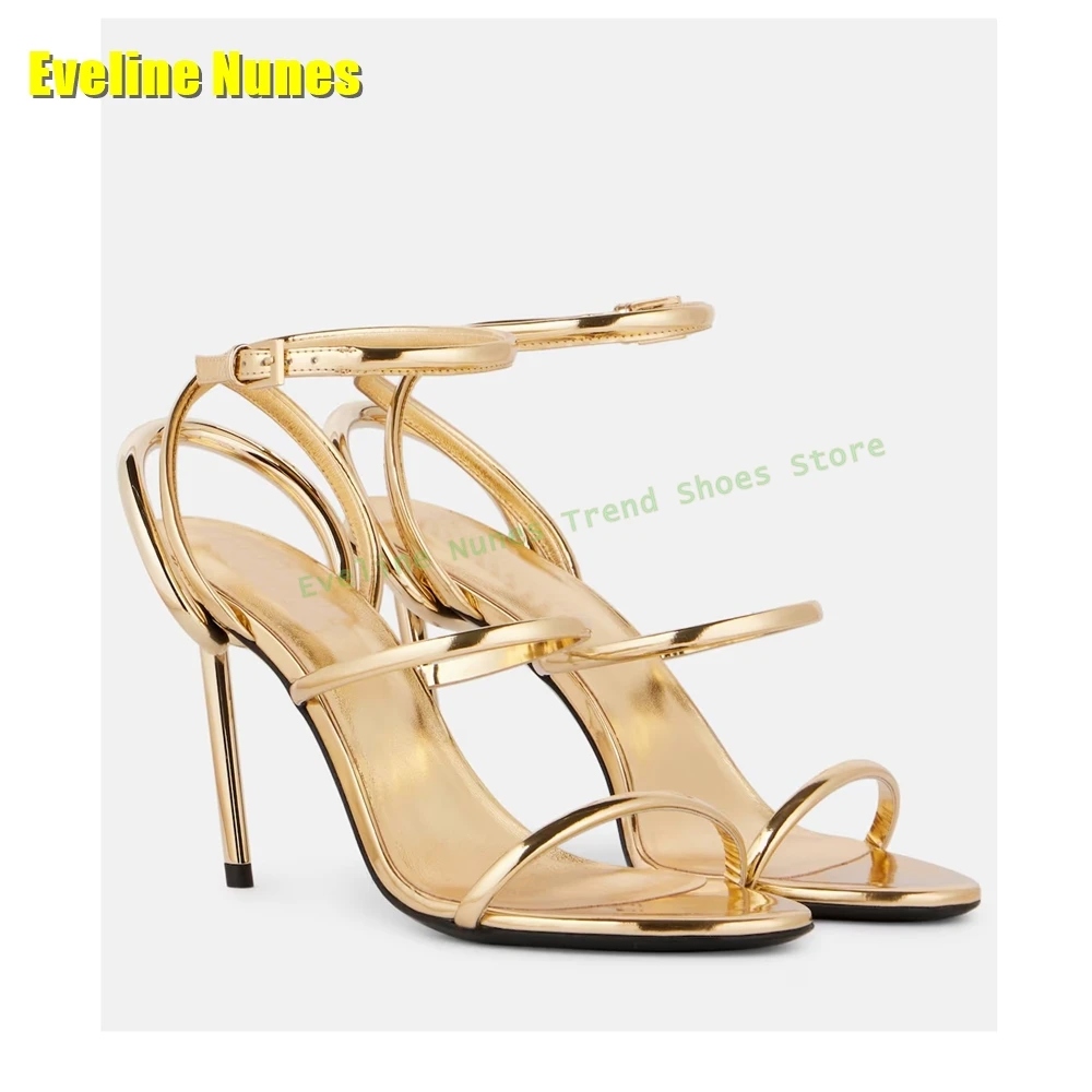 Golden Strappy Metallic Leathe - Sandal Strappy Heeled บทวิจารณ์และราคา