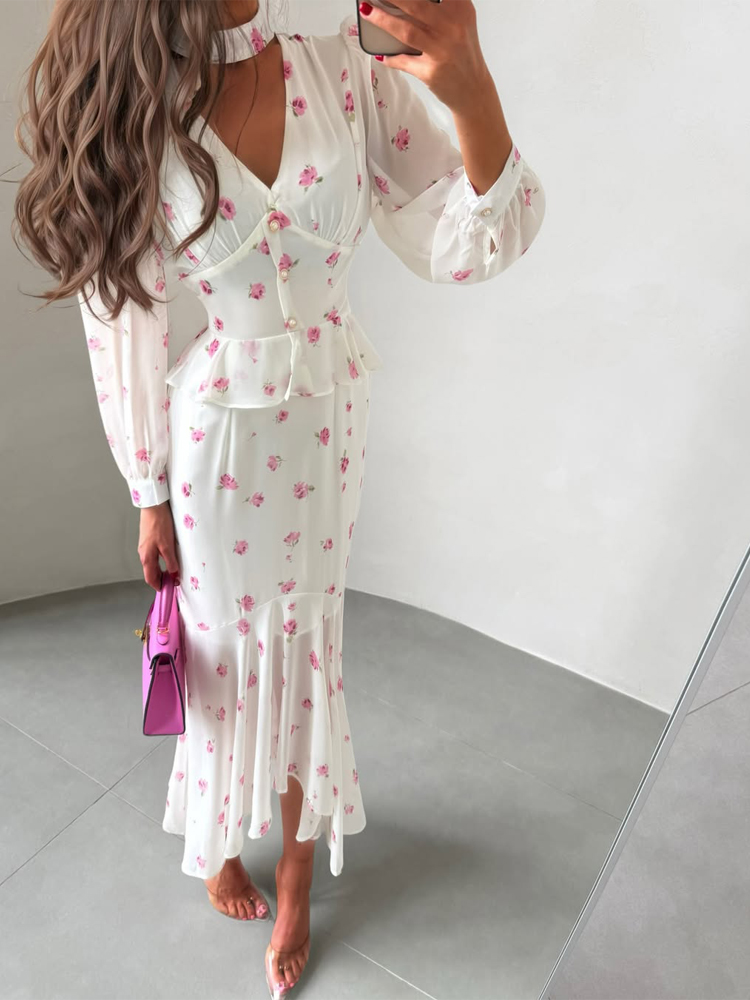 Women White Pink Floral Choker - Midi Skirt Floral บทวิจารณ์และราคา