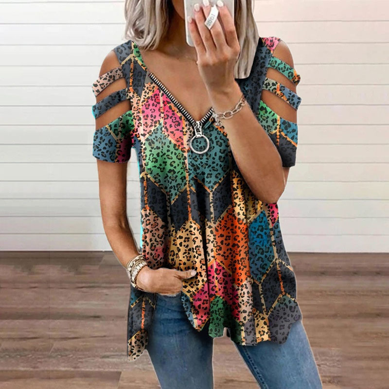 New Summer Cold Shoulder Leopa - Blouse Off Shoulder บทวิจารณ์และราคา