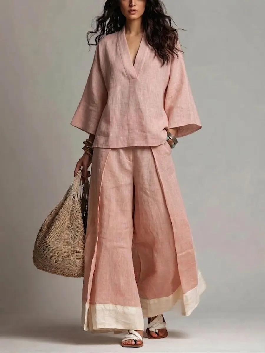 Summer Women V-neck Cotton Lin - Linen Pant Wide บทวิจารณ์และราคา