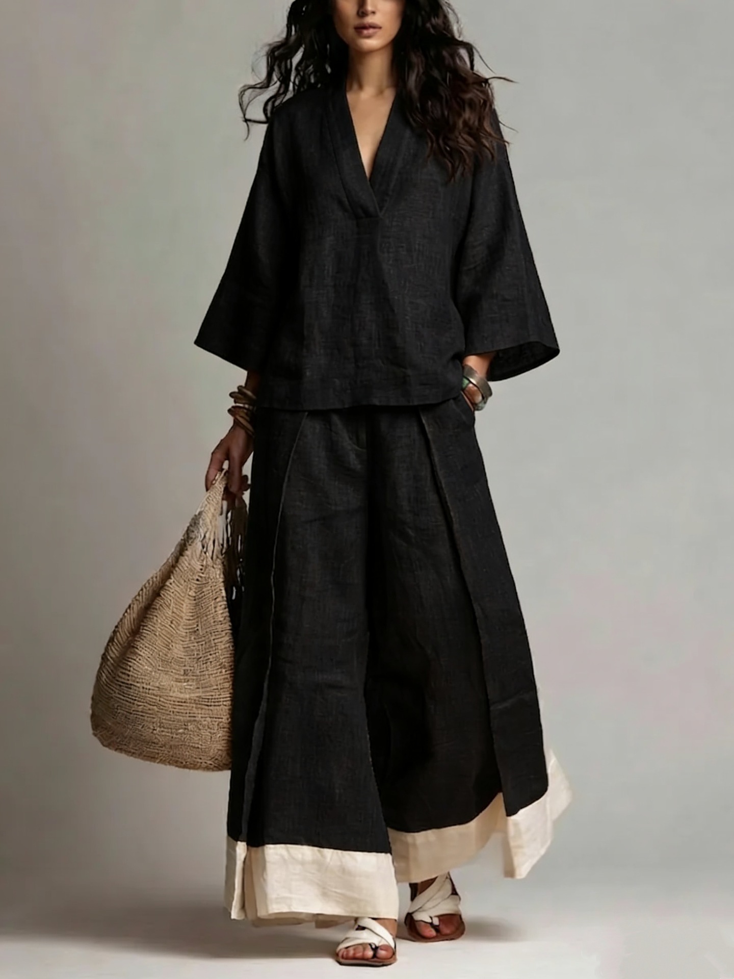 Summer Women V-neck Cotton Lin - Linen Pant Wide บทวิจารณ์และราคา