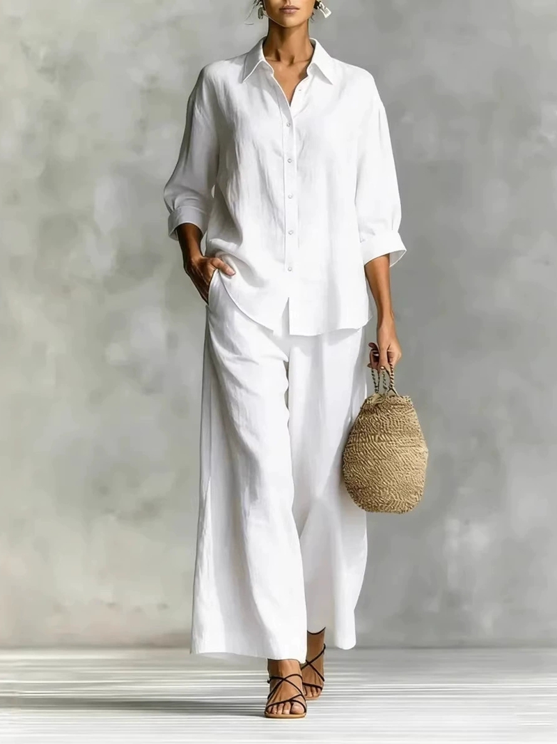 Women's New 7-Sleeve Shirt & W - Linen Pant Wide บทวิจารณ์และราคา