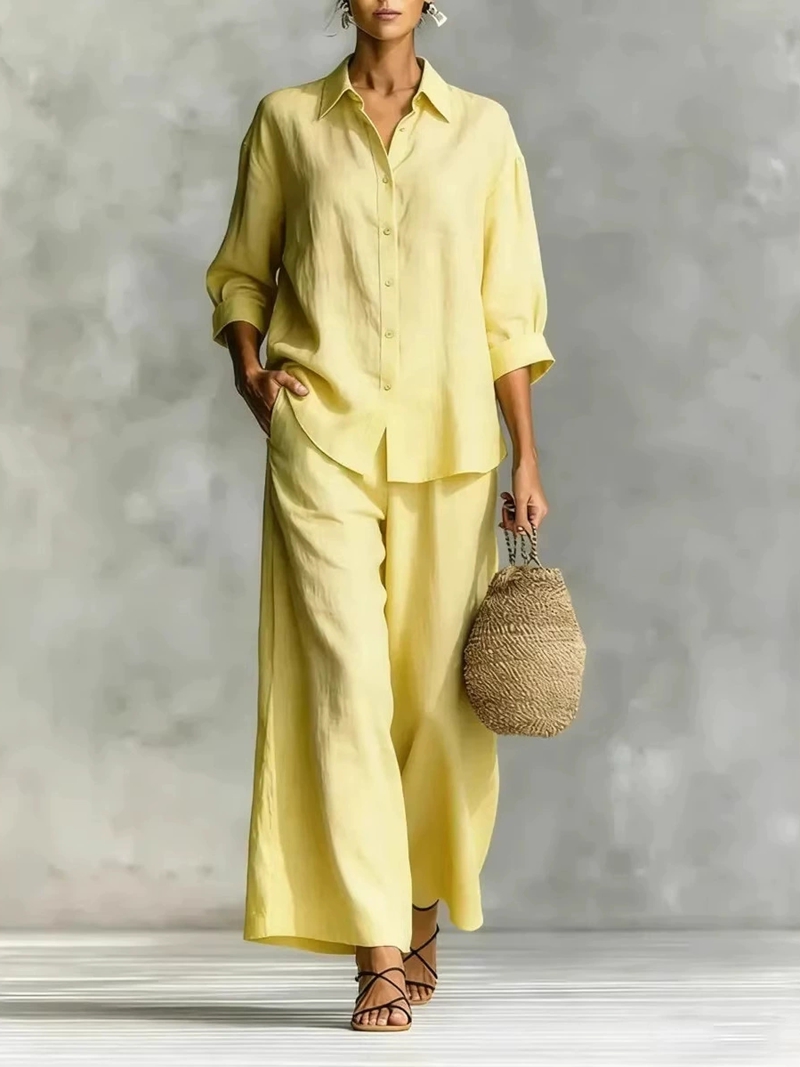 Women's New 7-Sleeve Shirt & W - Linen Pant Wide บทวิจารณ์และราคา