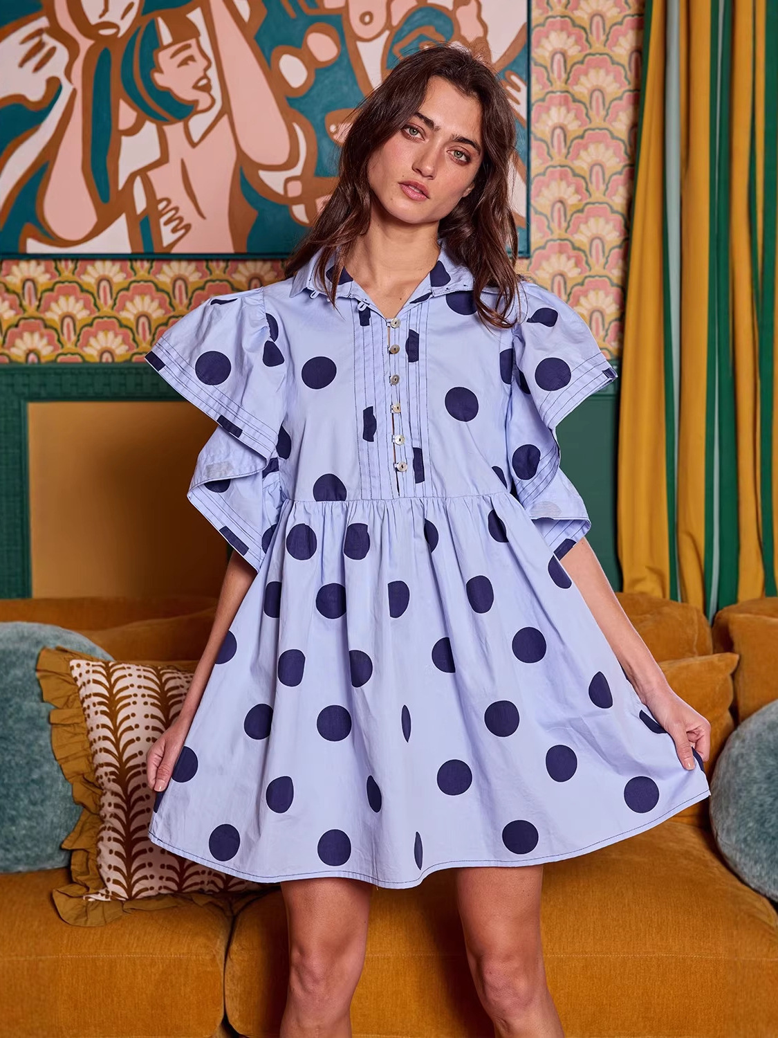 Spring Summer Polka Dot Print  - Blouse Off Shoulder บทวิจารณ์และราคา