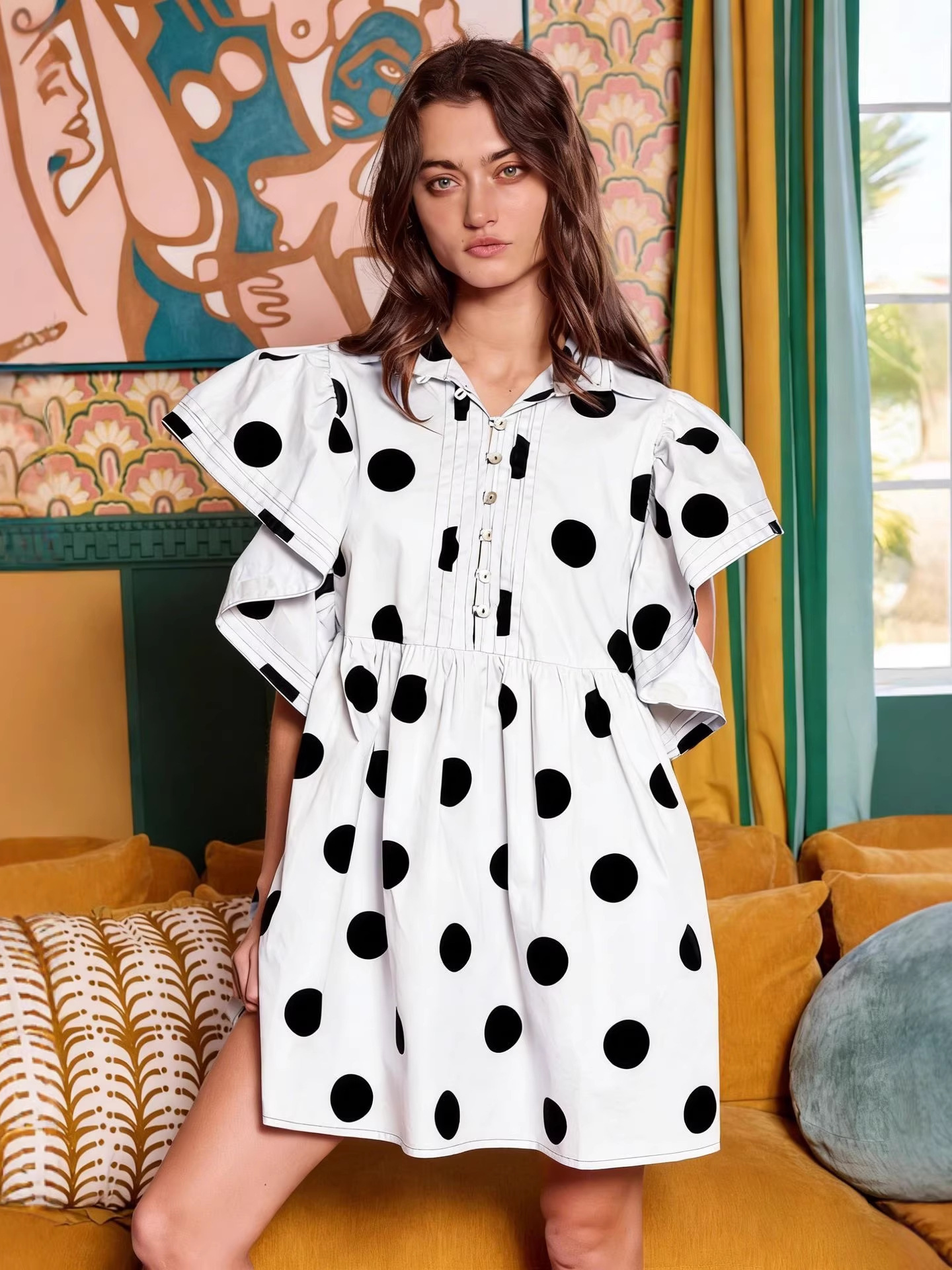 Spring Summer Polka Dot Print  - Blouse Off Shoulder บทวิจารณ์และราคา