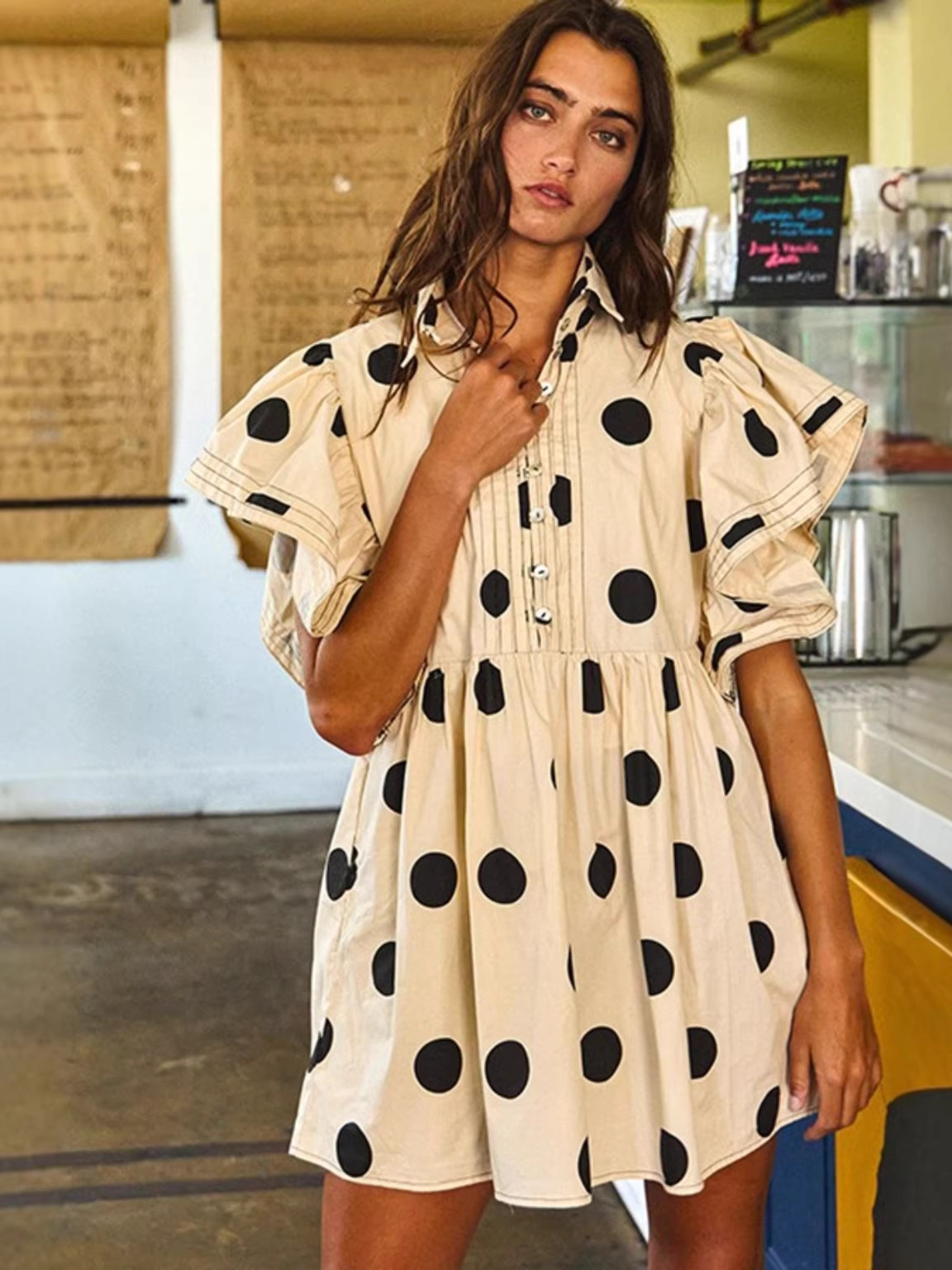 Spring Summer Polka Dot Print  - Blouse Off Shoulder บทวิจารณ์และราคา