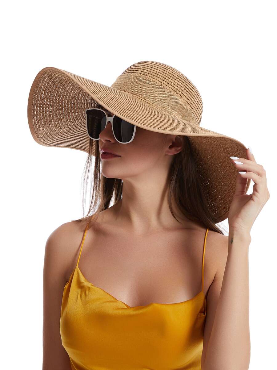 Womens Wide Brim Floppy Straw  - Hat Floppy Wide บทวิจารณ์และราคา