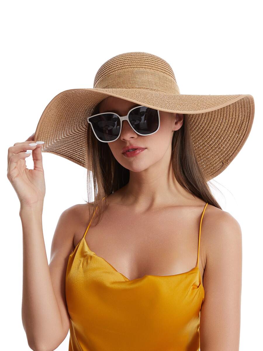 Womens Wide Brim Floppy Straw  - Hat Floppy Wide บทวิจารณ์และราคา
