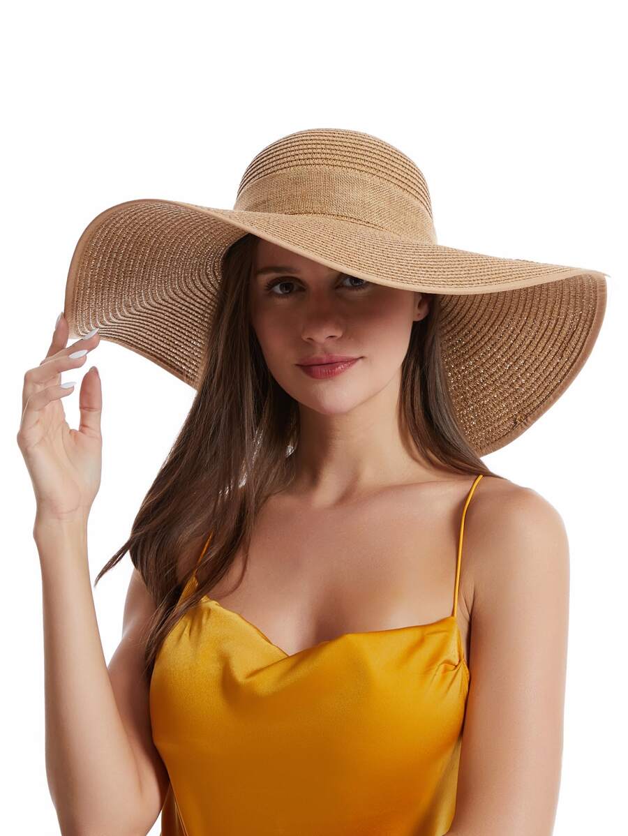 Womens Wide Brim Floppy Straw  - Hat Floppy Wide บทวิจารณ์และราคา