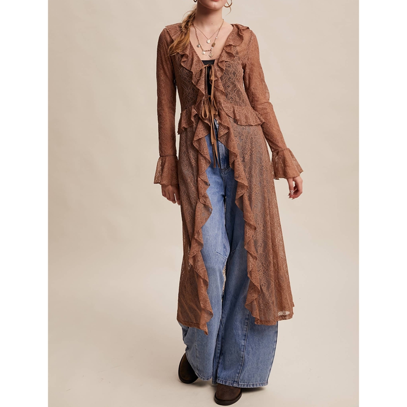 Women's Floral Lace Mesh Tie F - Kimono Sheer Floral บทวิจารณ์และราคา
