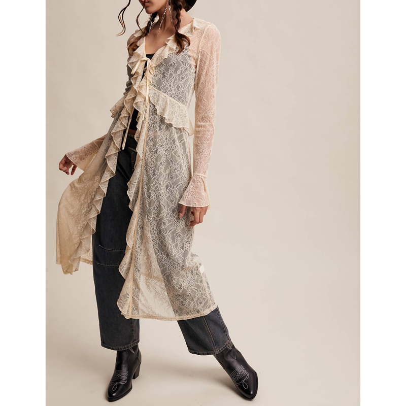 Women's Floral Lace Mesh Tie F - Kimono Sheer Floral บทวิจารณ์และราคา