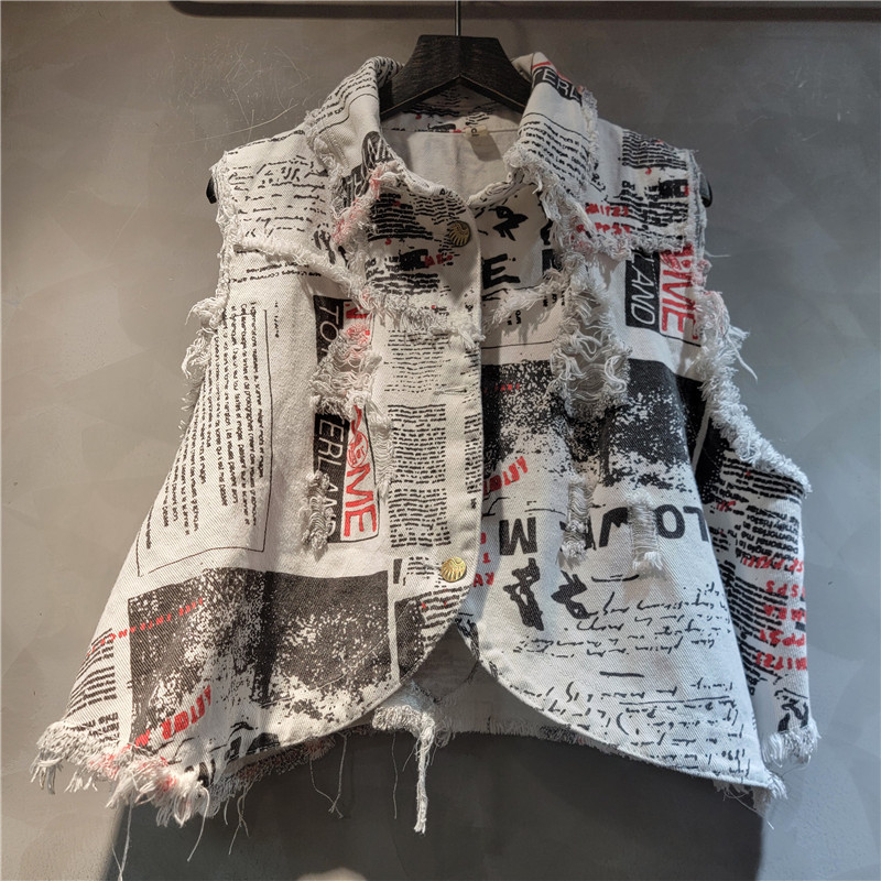 Chic Women Newspapers Letters  - Shorts Denim Frayed บทวิจารณ์และราคา