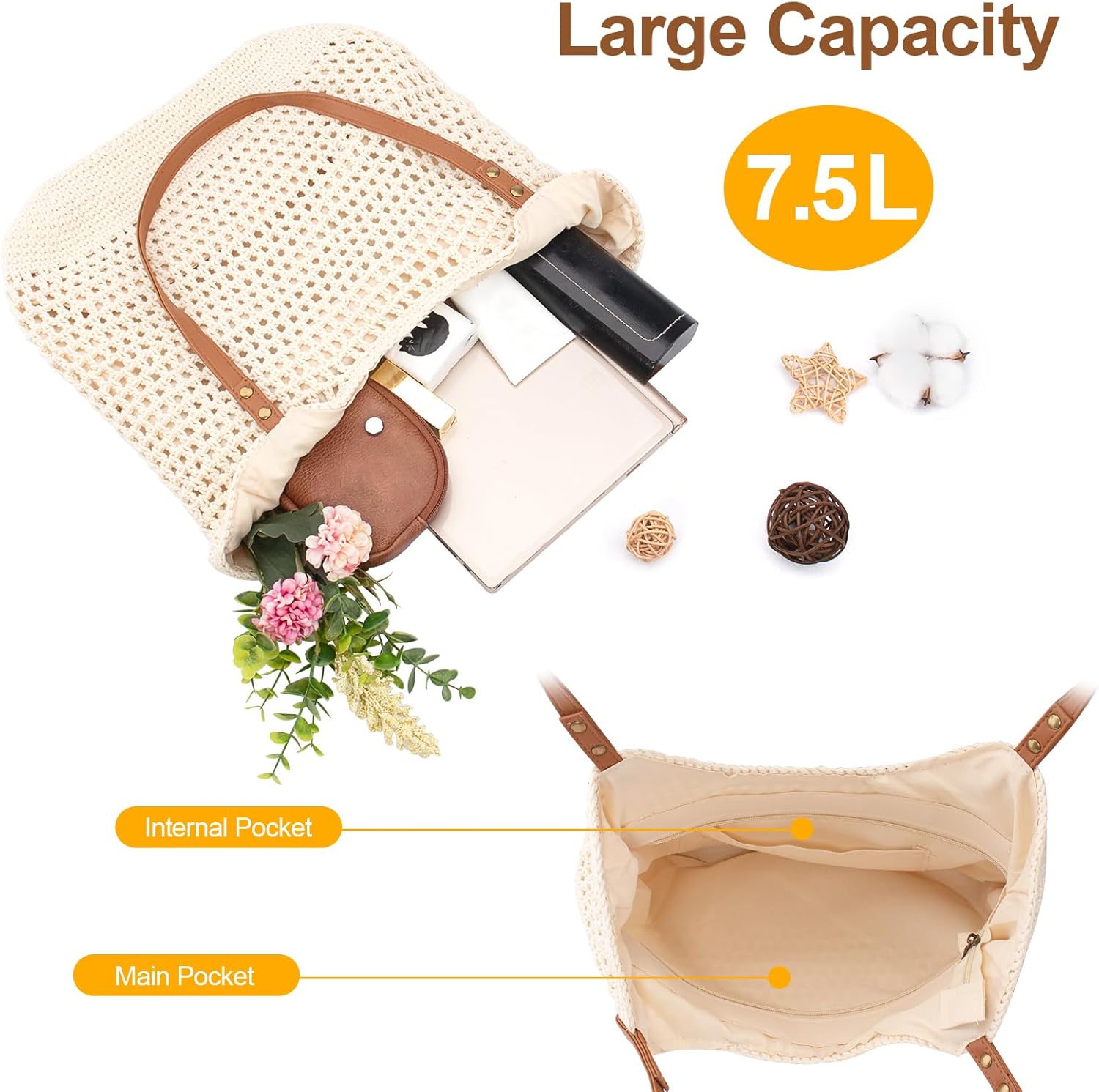 Crochet Beach Bag Purse, Boho  - Tote Bag Beach บทวิจารณ์และราคา