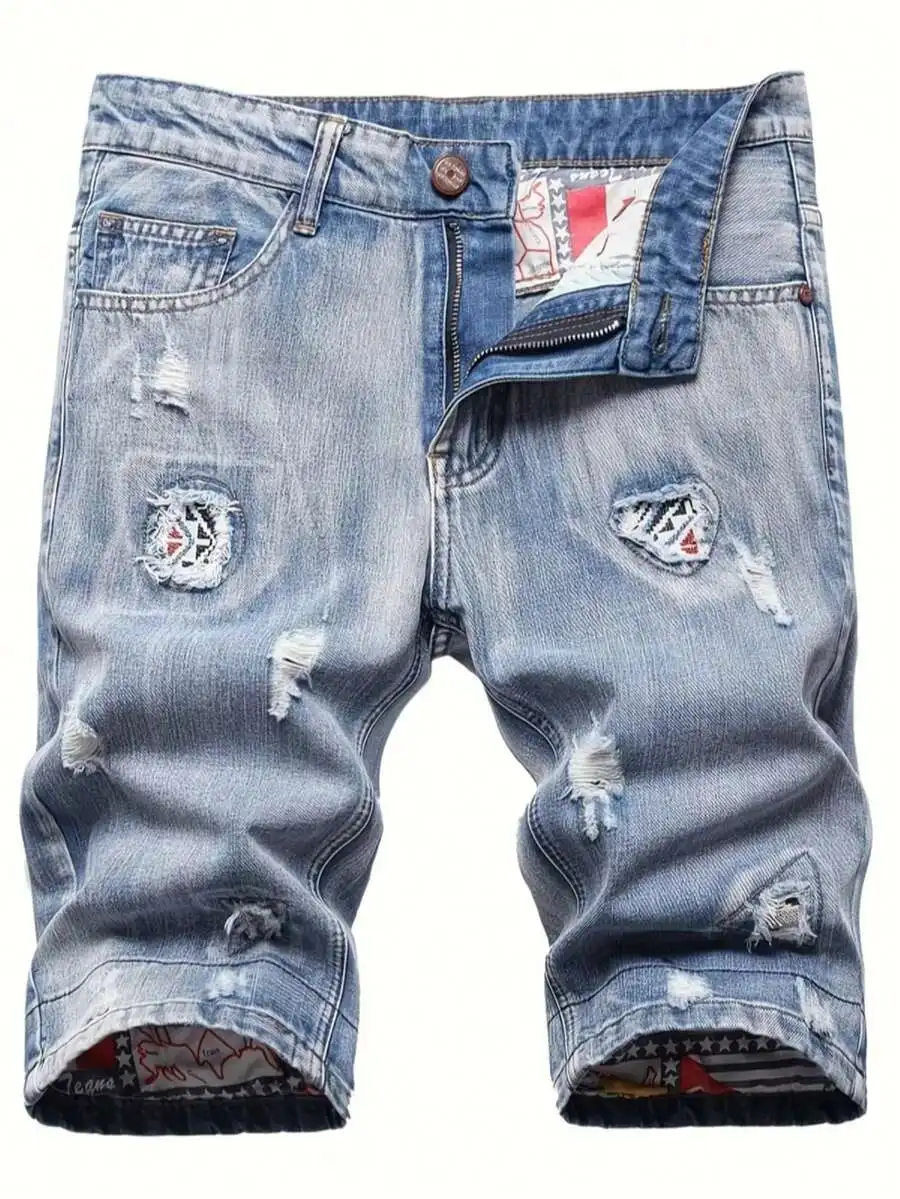 Mens Ripped Denim Shorts Mid-R - Shorts Denim Frayed บทวิจารณ์และราคา