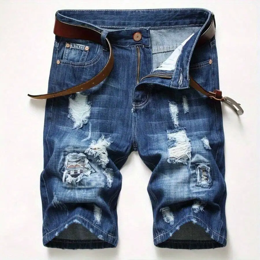 Mens Ripped Denim Shorts Mid-R - Shorts Denim Frayed บทวิจารณ์และราคา