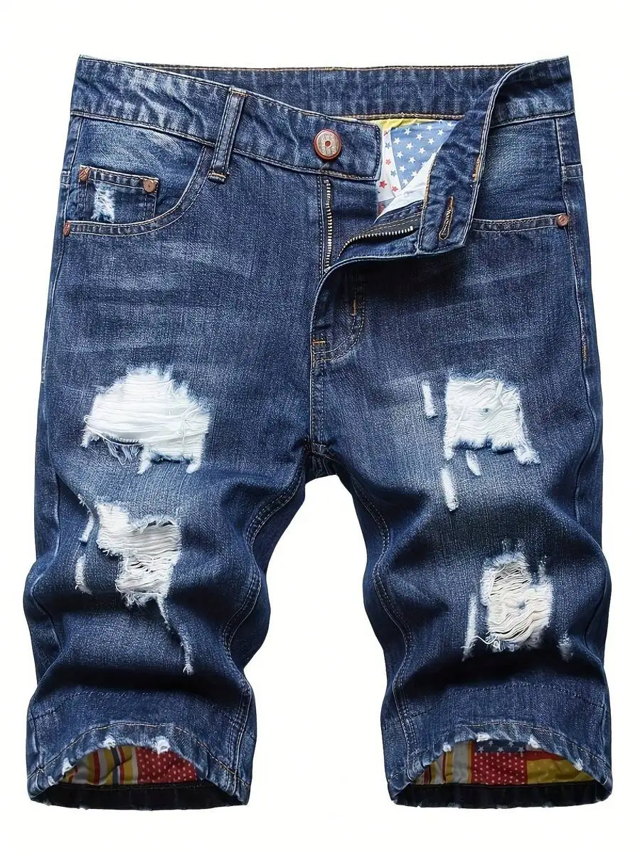 Mens Ripped Denim Shorts Mid-R - Shorts Denim Frayed บทวิจารณ์และราคา