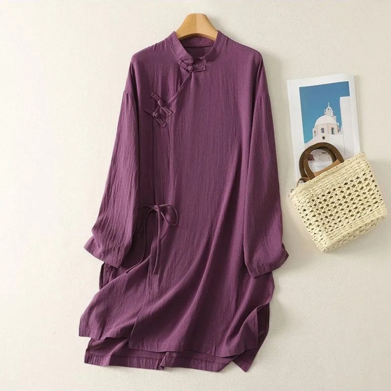 Women's Chinese Style Frog But - Linen Dress Wrap บทวิจารณ์และราคา