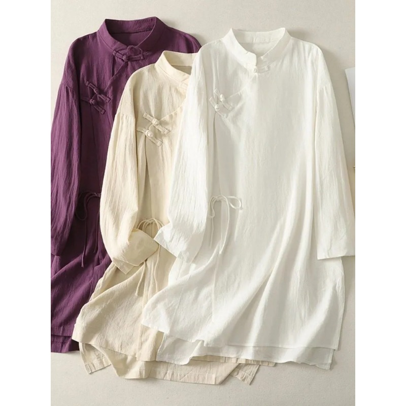 Women's Chinese Style Frog But - Linen Dress Wrap บทวิจารณ์และราคา