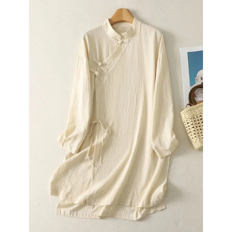 Women's Chinese Style Frog But - Linen Dress Wrap บทวิจารณ์และราคา