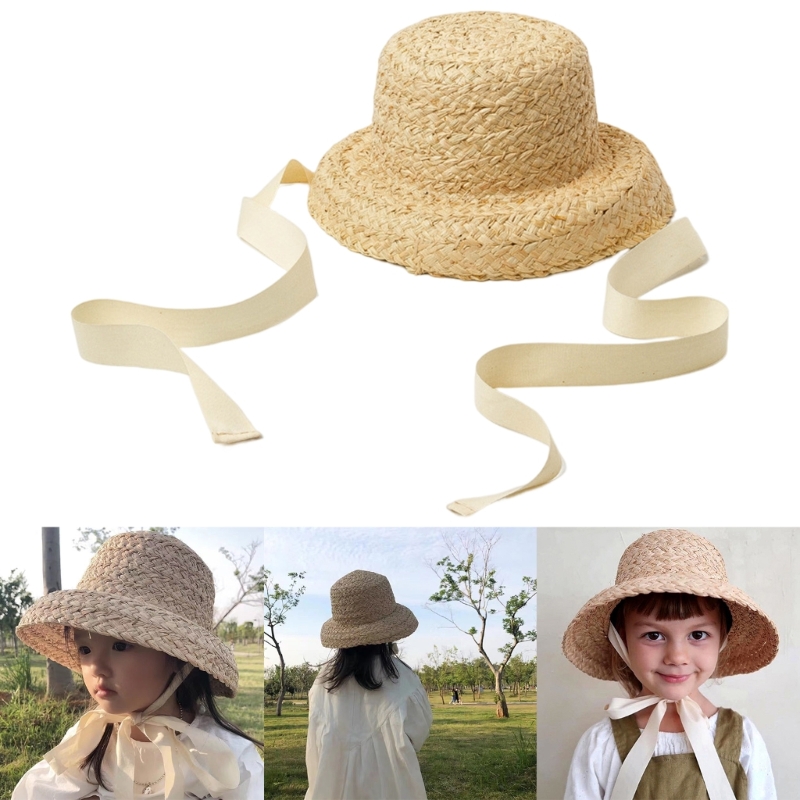 Handwoven Kids Straw  Cap Girl - Hat Floppy Wide บทวิจารณ์และราคา