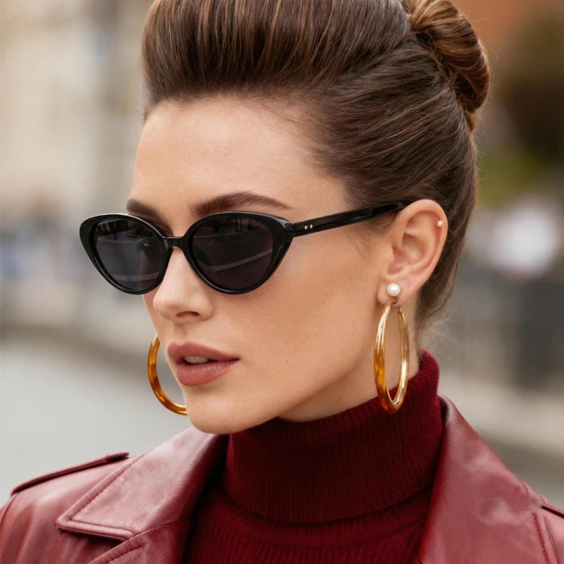 Rivets Brown Fashion Cat Eye S - Sunglasses Cat Eye บทวิจารณ์และราคา