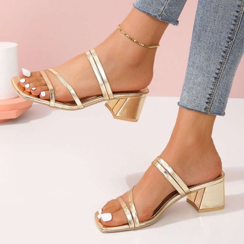 Women's Mules Open Square Toe  - Sandal Strappy Heeled บทวิจารณ์และราคา