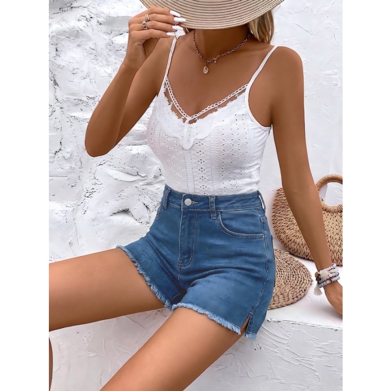 Women's High Waist Denim Short - Shorts Denim Frayed บทวิจารณ์และราคา