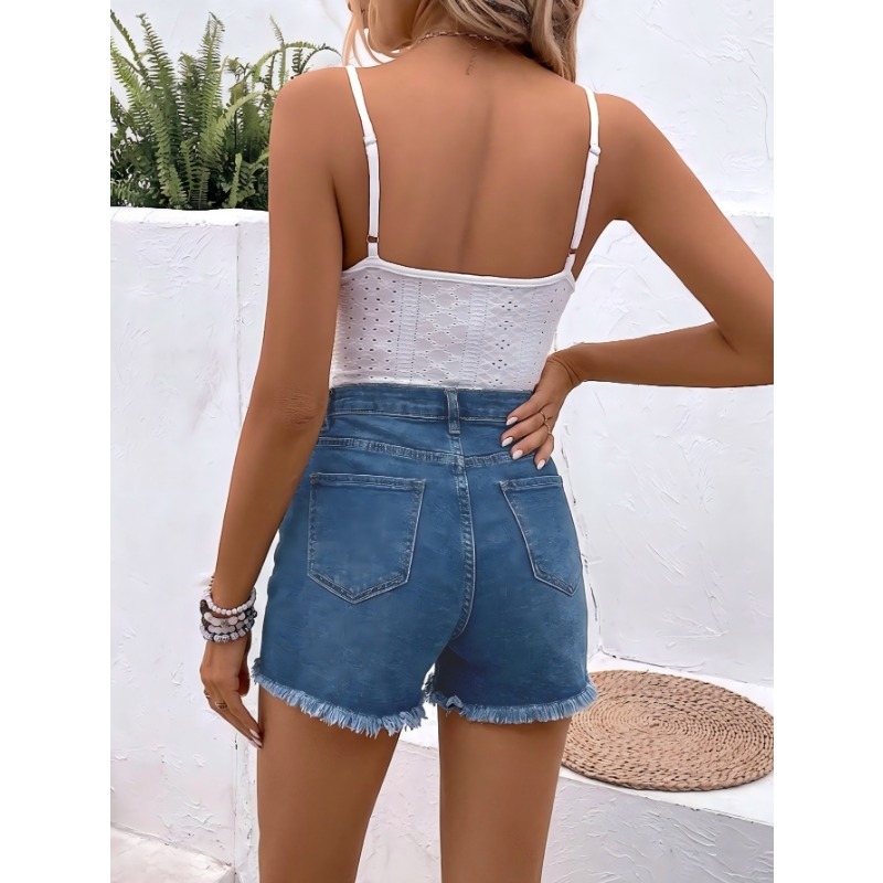 Women's High Waist Denim Short - Shorts Denim Frayed บทวิจารณ์และราคา