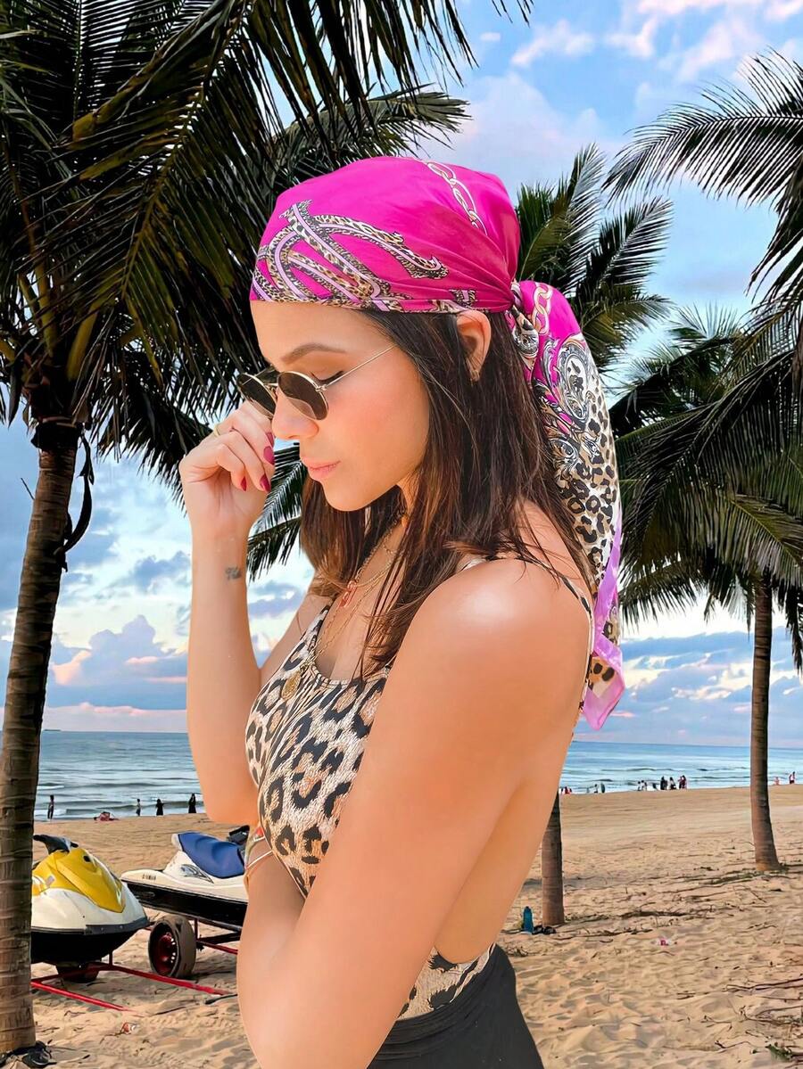 1pc Leopard Print Chain & Flor - Headband Summer Knit บทวิจารณ์และราคา