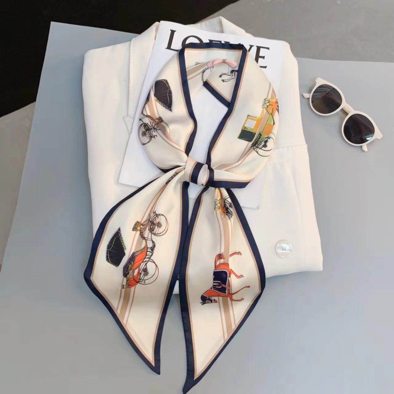 Luxury Design Long Silk Scarf  - Headband Summer Knit บทวิจารณ์และราคา