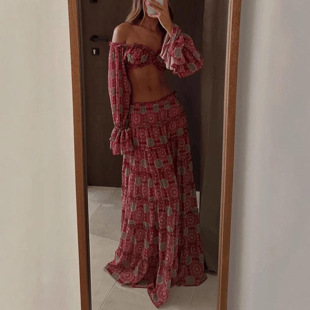 Vintage Print Skirt Two Piece  - Romper Floral Print บทวิจารณ์และราคา