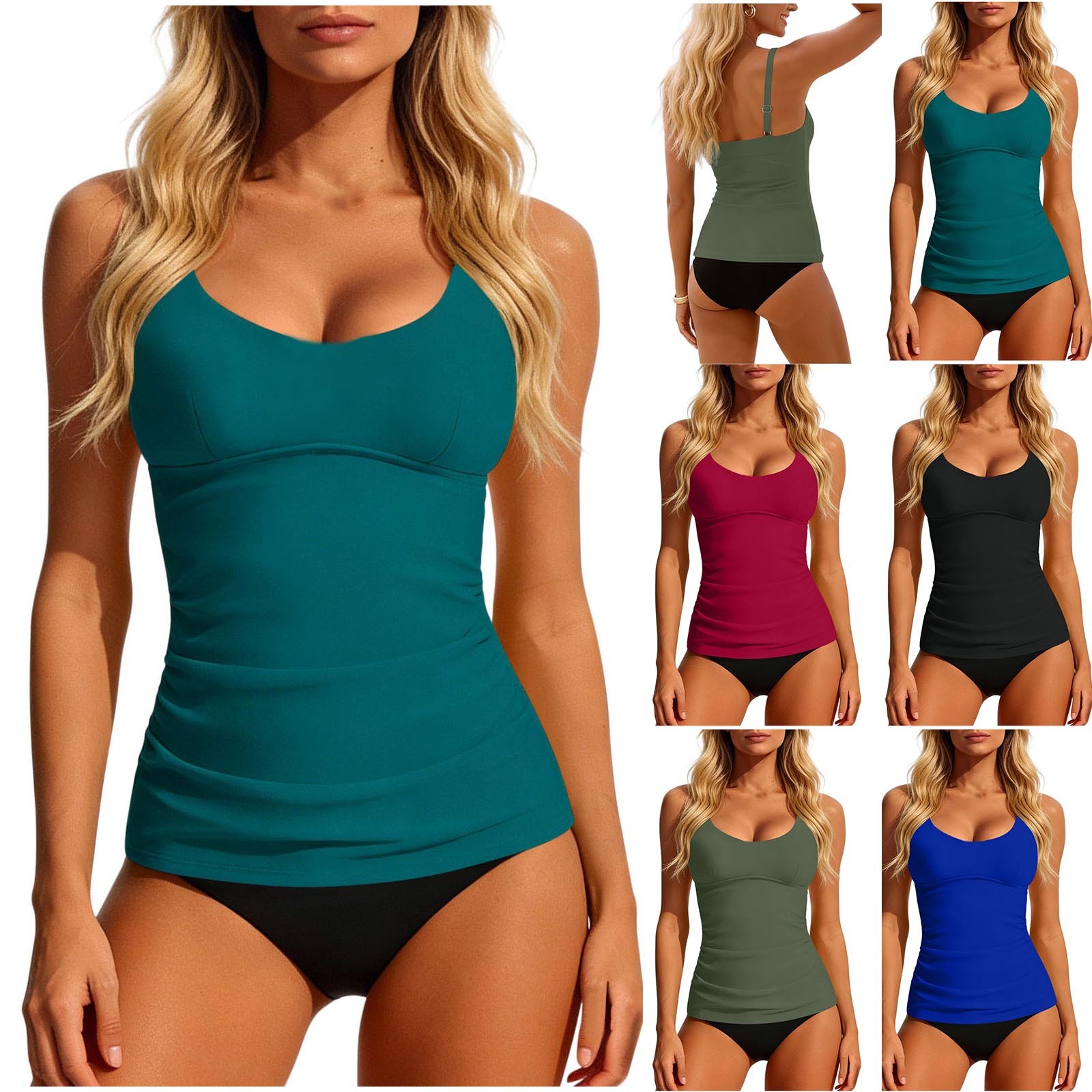 Women's 2026 Tankini Teal Scoo - Swimsuit Bikini Ruched บทวิจารณ์และราคา
