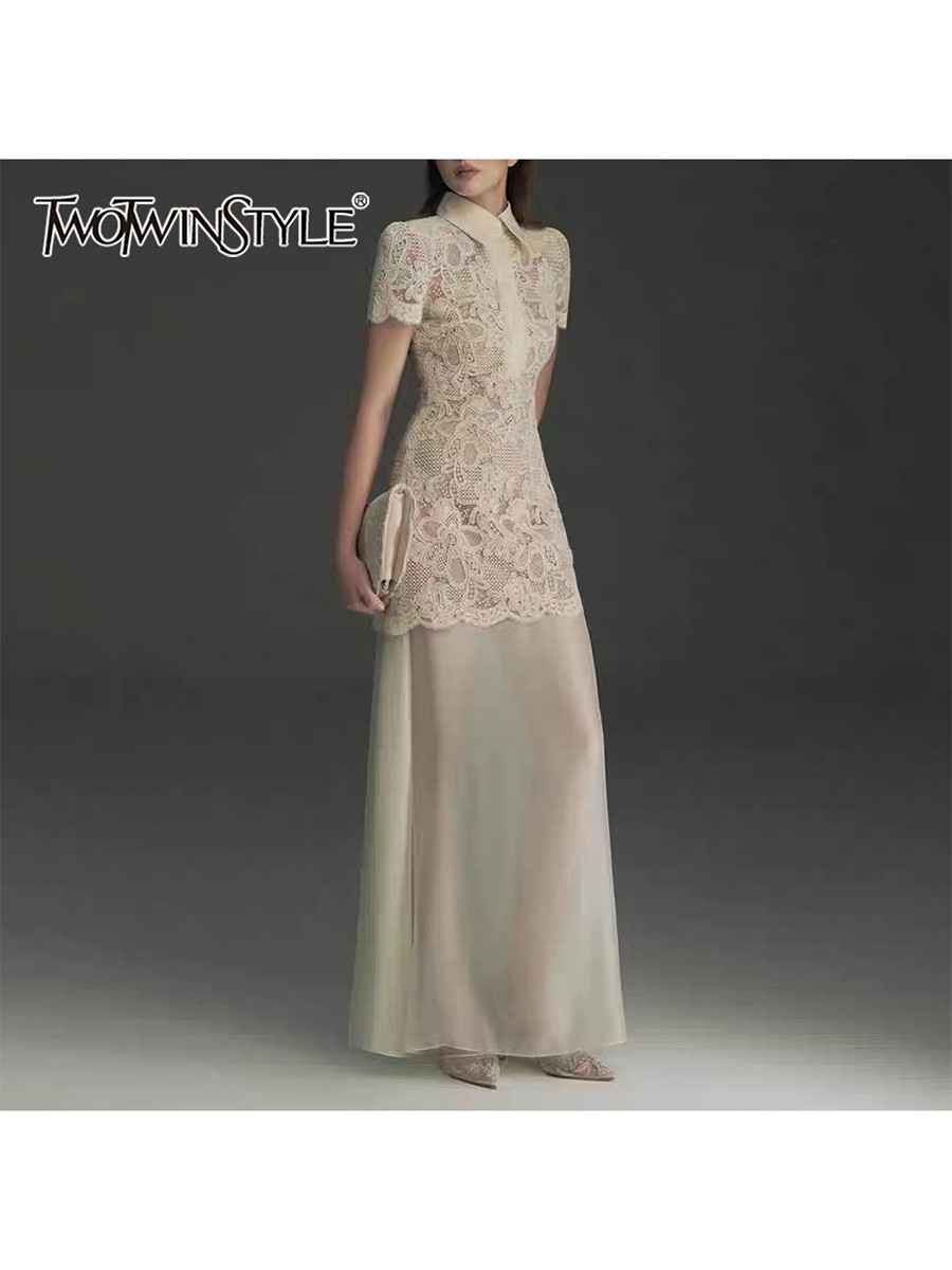TWOTWINSTYLE Patchwork Lace Dr - Linen Dress Wrap บทวิจารณ์และราคา