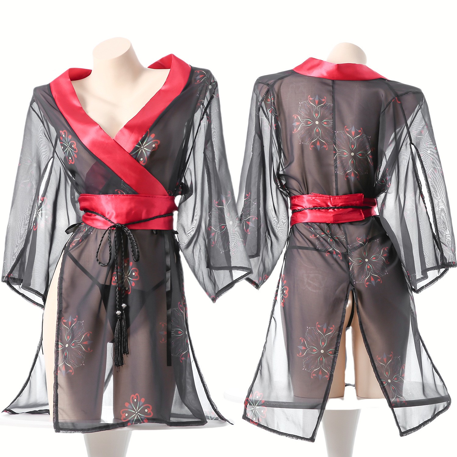 Women's Black Sheer Mesh Japan - Kimono Sheer Floral บทวิจารณ์และราคา