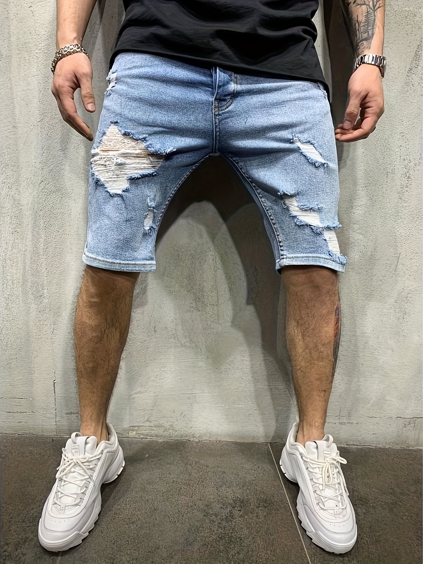Men's Summer Breathable Ripped - Shorts Denim Frayed บทวิจารณ์และราคา