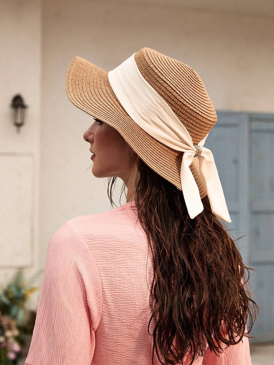 Women Wide Brim Straw Sun Hat  - Hat Floppy Wide บทวิจารณ์และราคา