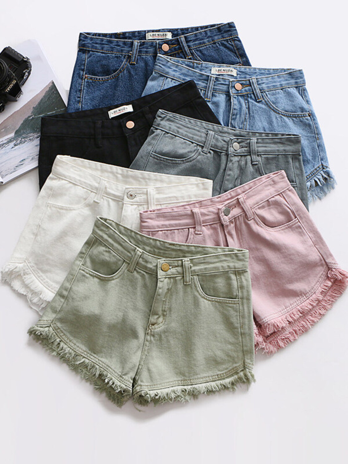 Women's High Waist Denim Short - Shorts Denim Frayed บทวิจารณ์และราคา