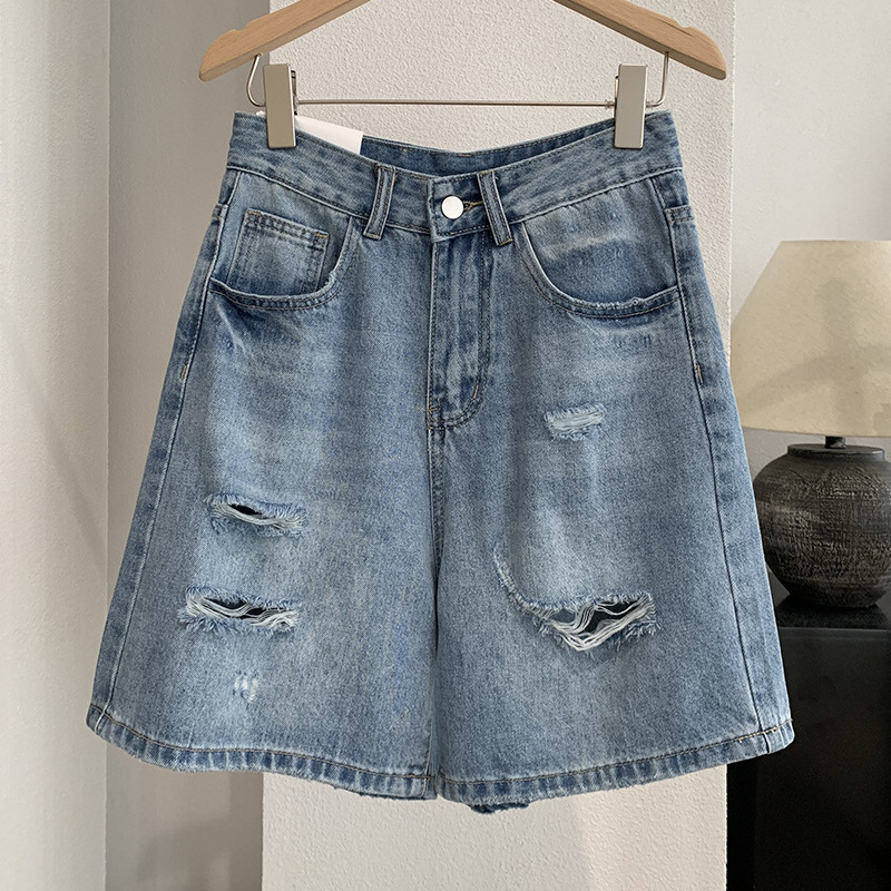 Denim Short Pant Women Jeans V - Shorts Denim Frayed บทวิจารณ์และราคา