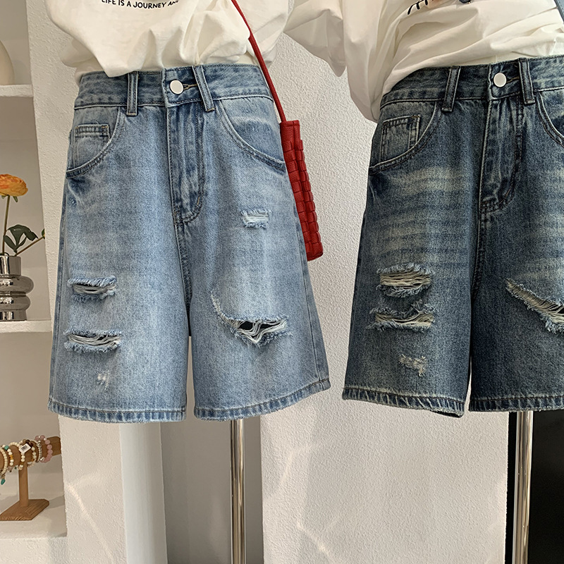 Denim Short Pant Women Jeans V - Shorts Denim Frayed บทวิจารณ์และราคา