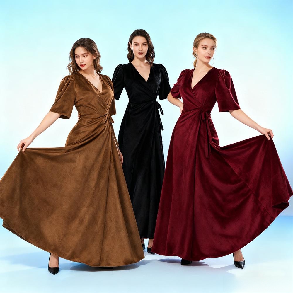 Ladies Long V-Neck Wrap Slim P - Linen Dress Wrap บทวิจารณ์และราคา