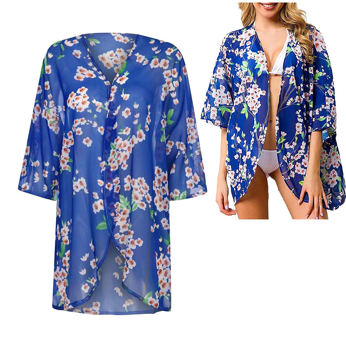 Women's Loose Sheer Chiffon Ki - Kimono Sheer Floral บทวิจารณ์และราคา