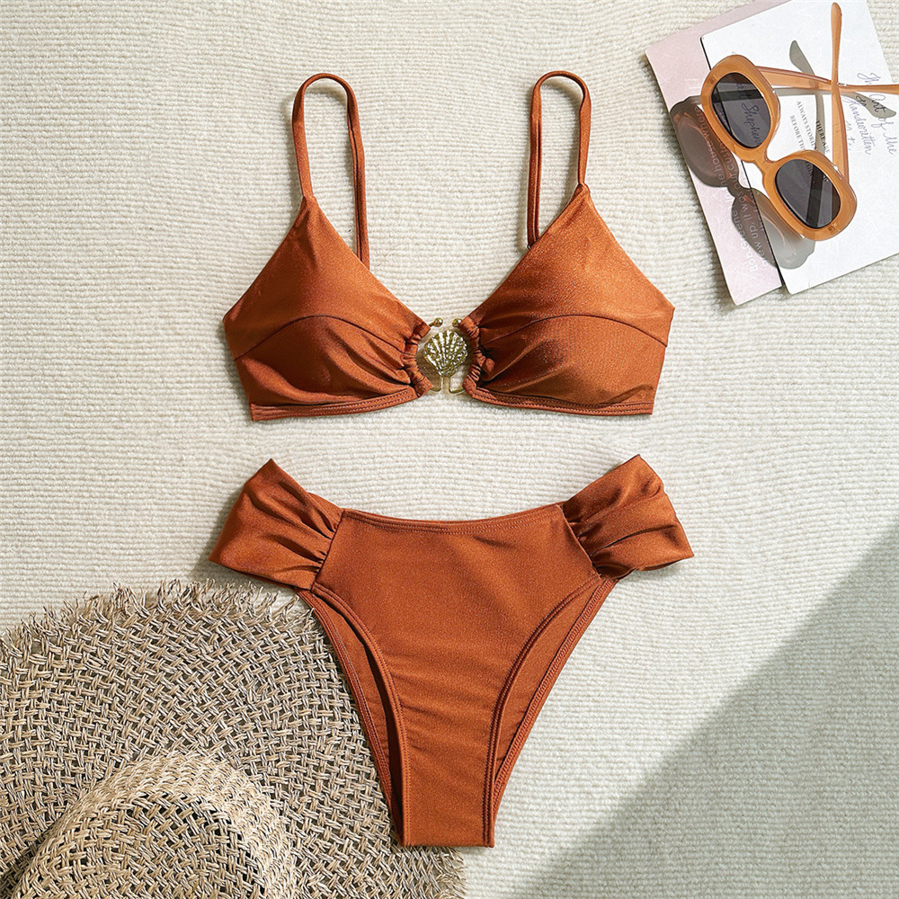 Metal Shell Ring Swimwear Sexy - Swimsuit Bikini Ruched บทวิจารณ์และราคา